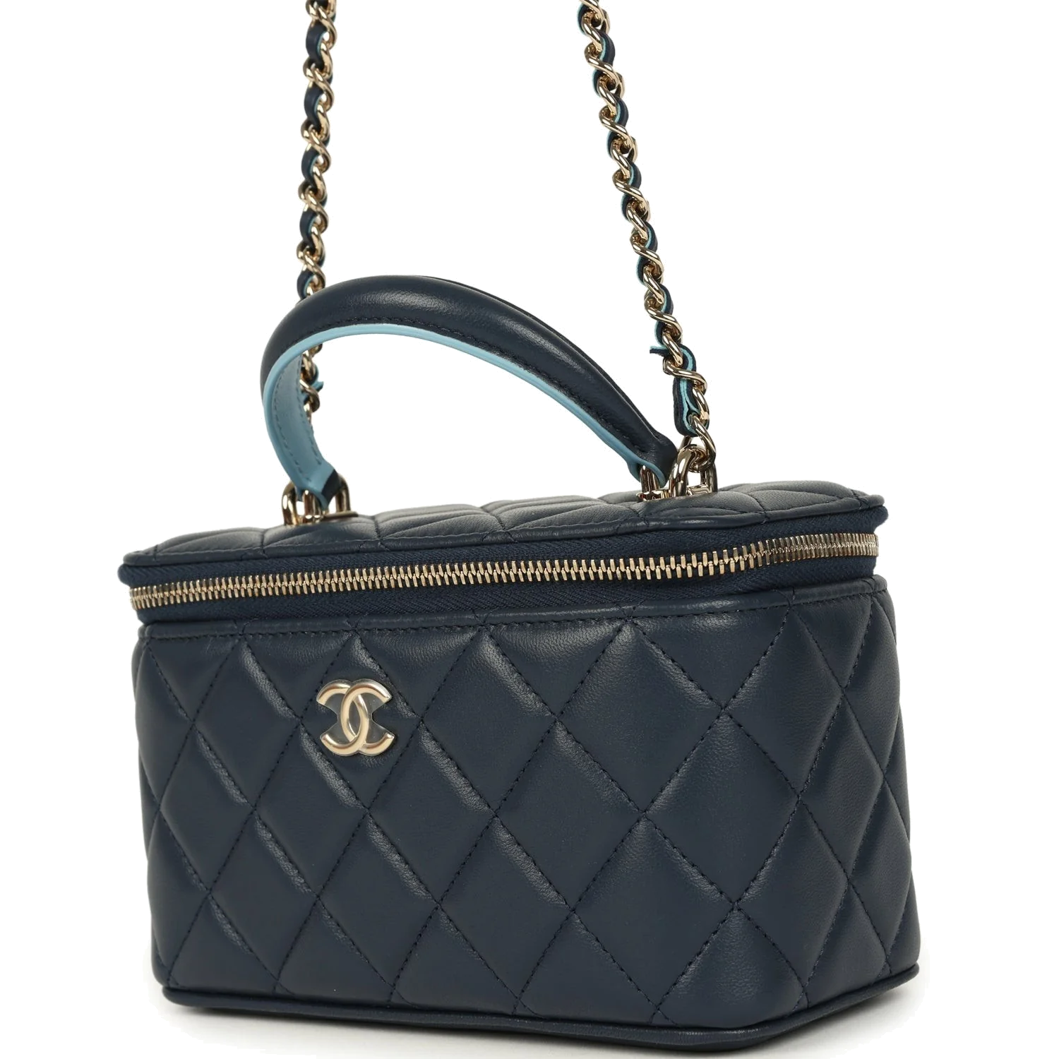 Chanel Small Top Handle Vanity Case Navy & Light Blue Lambskin — фото 6