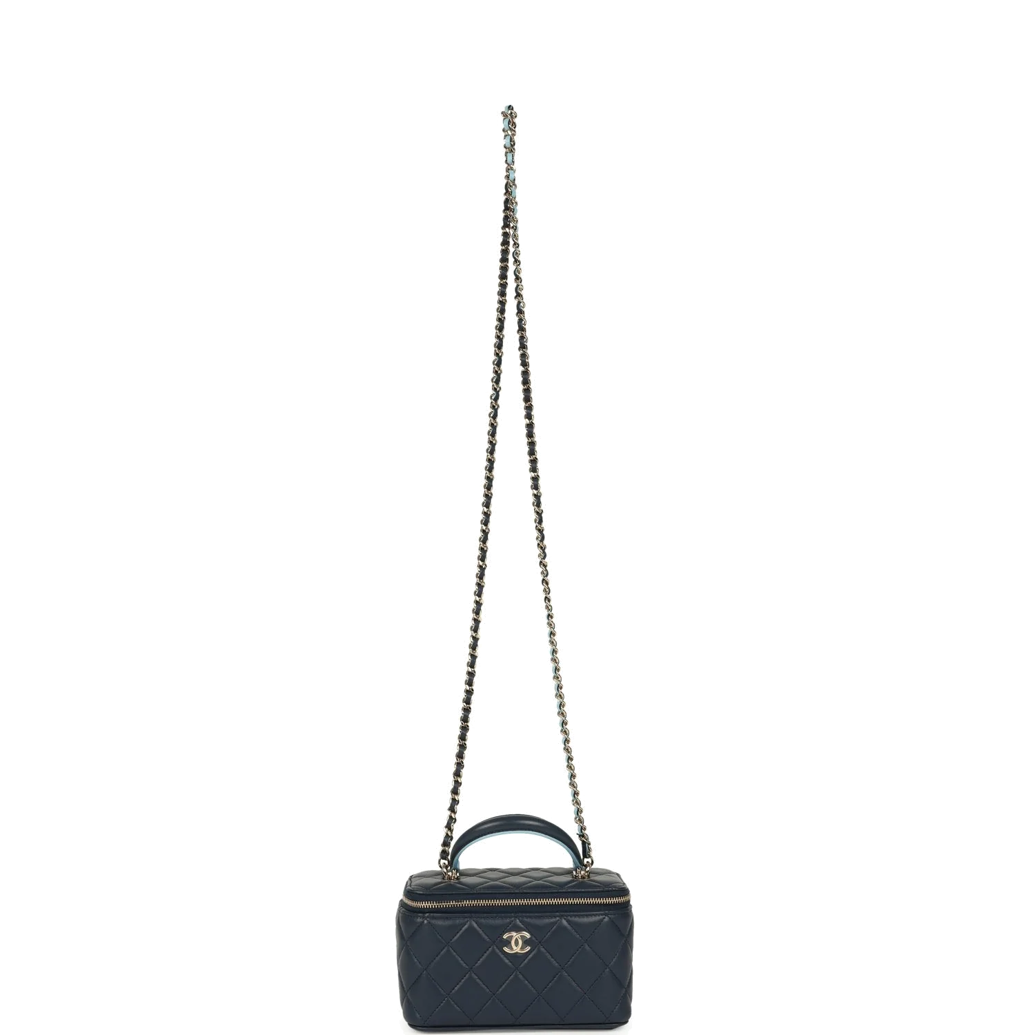 Chanel Small Top Handle Vanity Case Navy & Light Blue Lambskin — фото 7