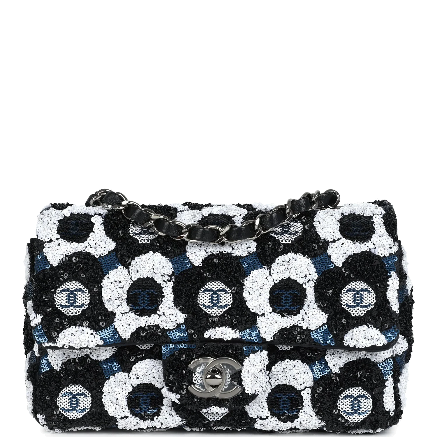 Chanel Mini Rectangular Flower Flap Bag Black, Navy and White Sequin — фото 2