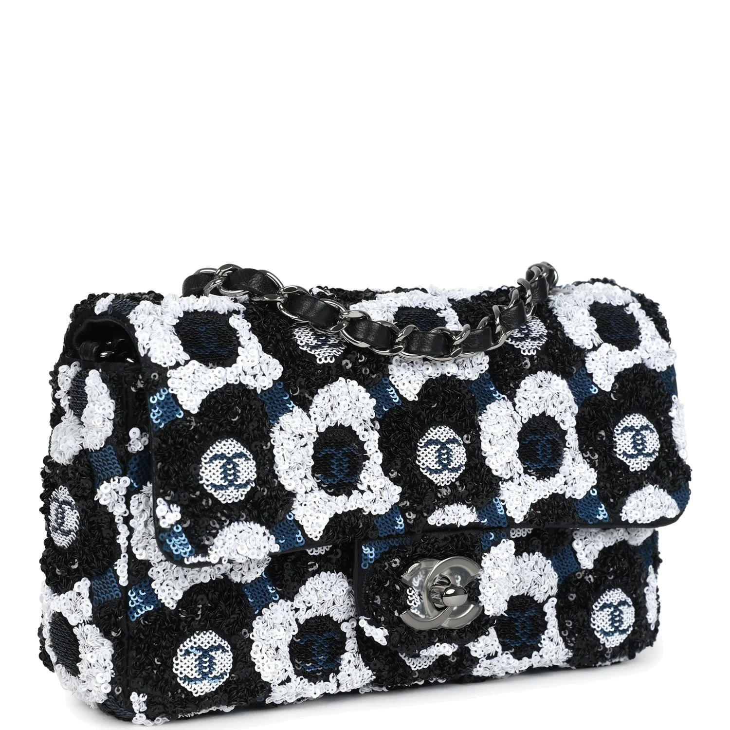 Chanel Mini Rectangular Flower Flap Bag Black, Navy and White Sequin — фото 3