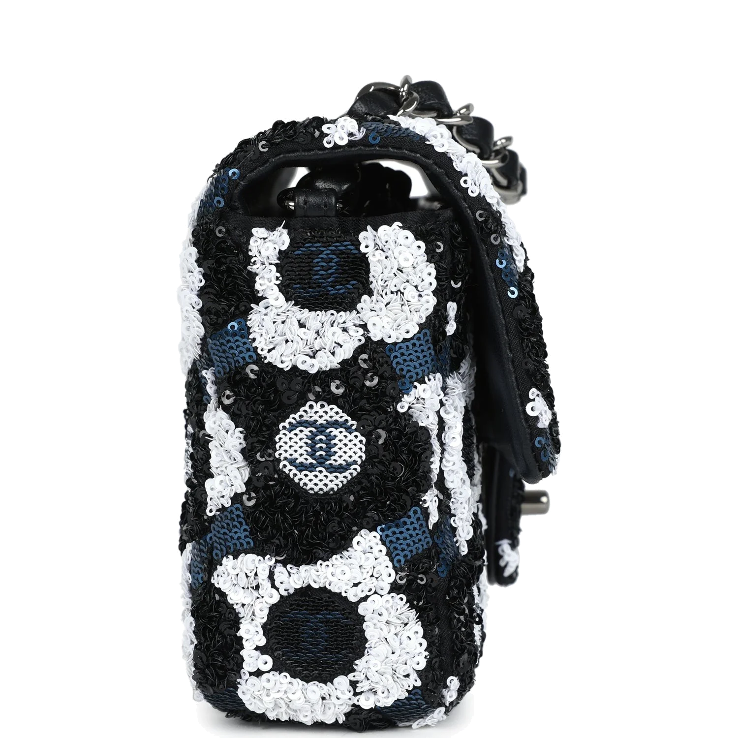 Chanel Mini Rectangular Flower Flap Bag Black, Navy and White Sequin — фото 4