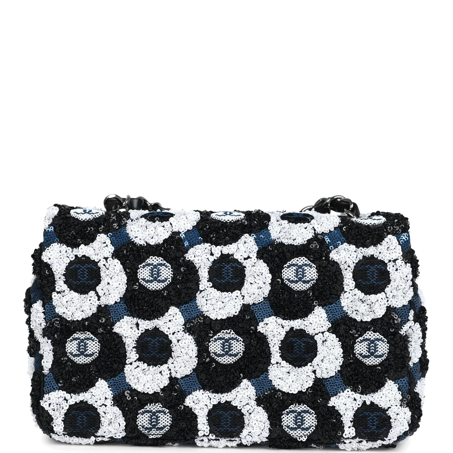 Chanel Mini Rectangular Flower Flap Bag Black, Navy and White Sequin — фото 5