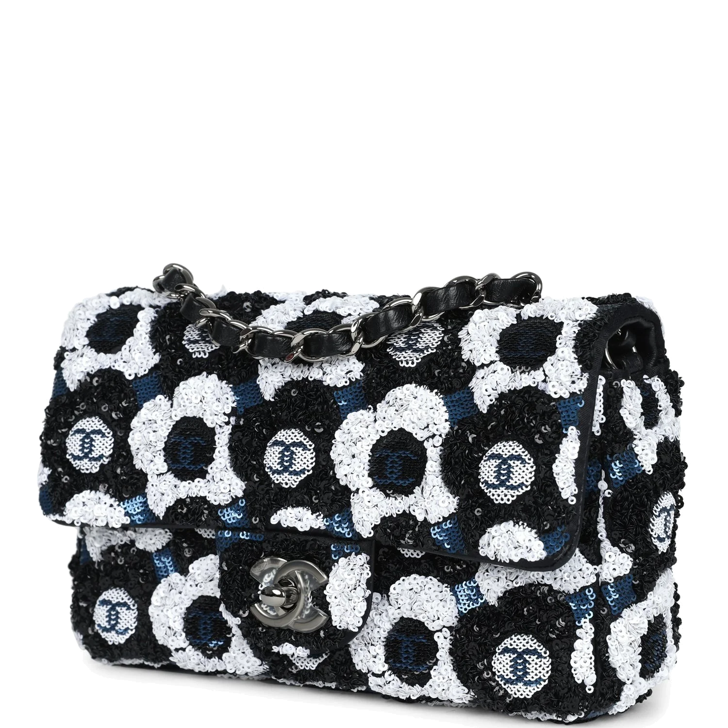 Chanel Mini Rectangular Flower Flap Bag Black, Navy and White Sequin — фото 6