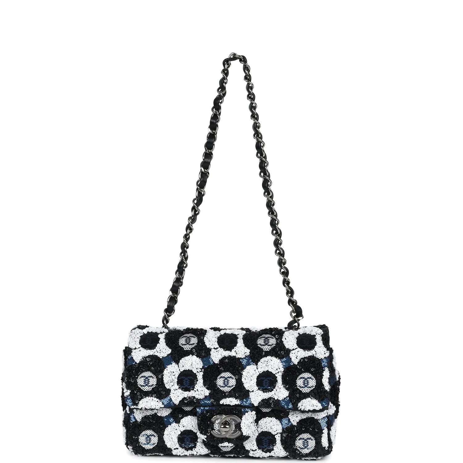 Chanel Mini Rectangular Flower Flap Bag Black, Navy and White Sequin — фото 8