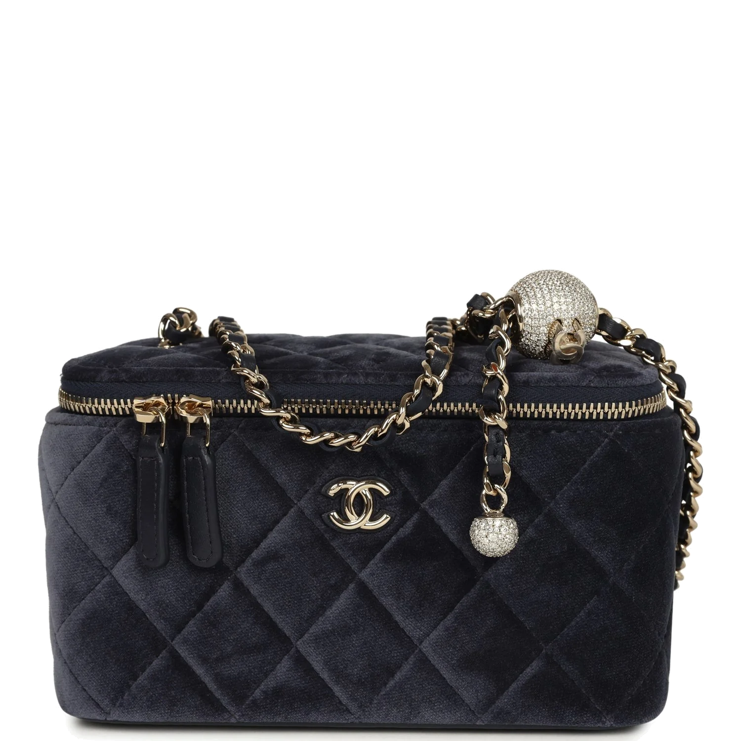 Chanel Small Crystal Pearl Crush Vanity Case Gris Fonce Velvet — фото 2