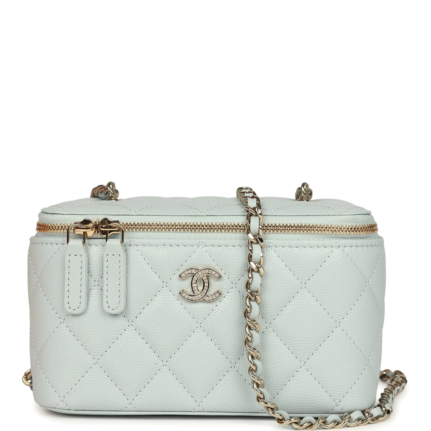 Chanel Small Rectangular Classic Vanity Case Light Blue Shiny Caviar