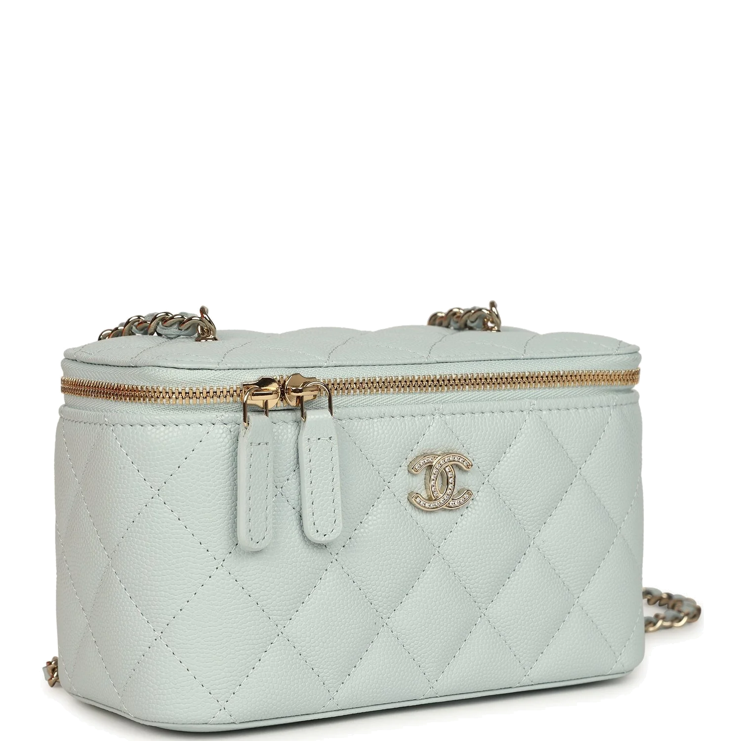 Chanel Small Rectangular Classic Vanity Case Light Blue Shiny Caviar — фото 3