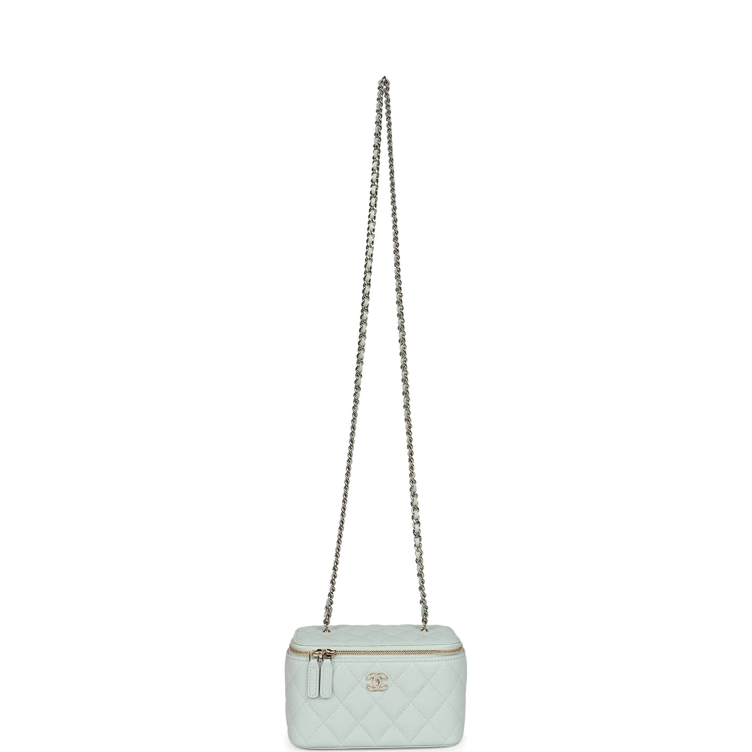 Chanel Small Rectangular Classic Vanity Case Light Blue Shiny Caviar — фото 8