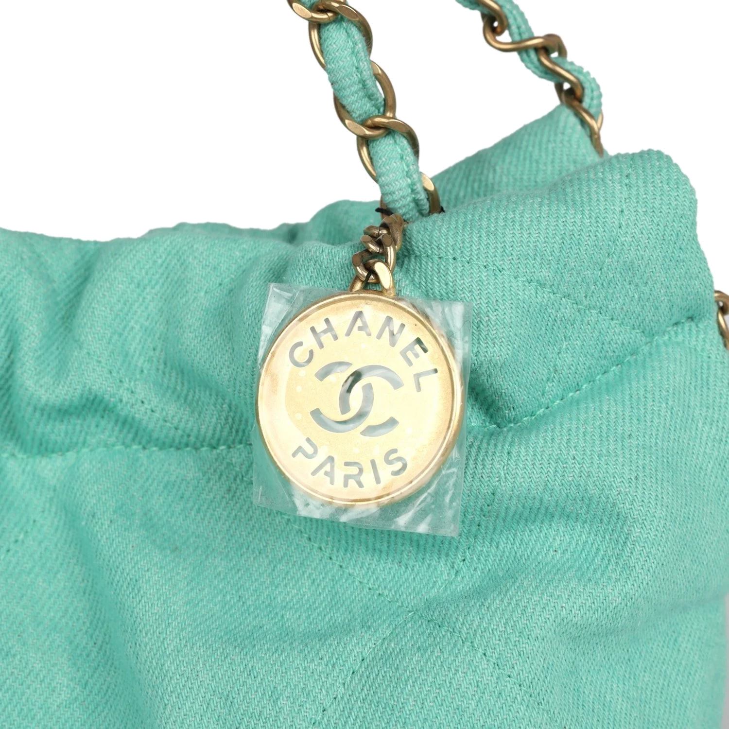 Chanel Small 22 Bag Light Green Washed Denim — фото 7
