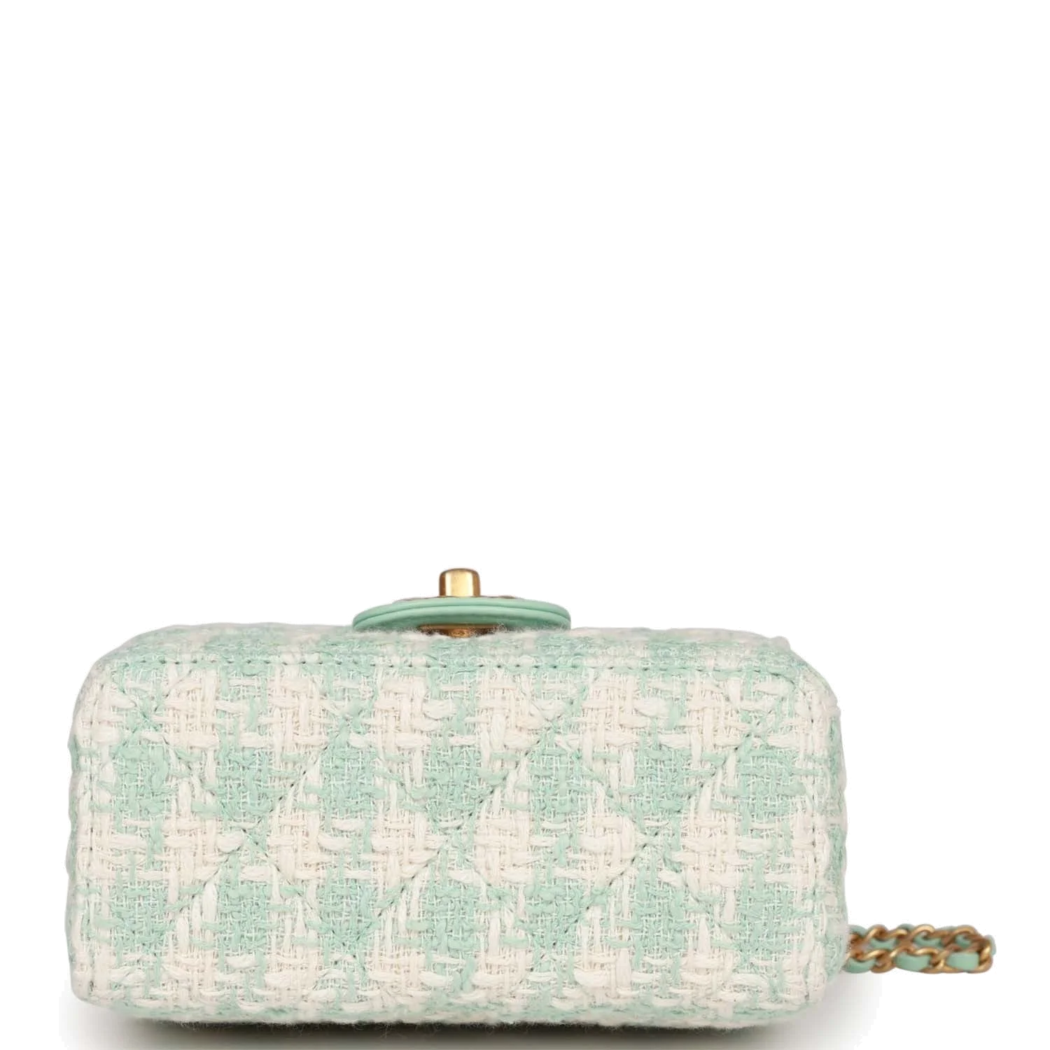 Chanel Mini Square Flap with Top Handle Turquoise and Ecru Tweed — фото 7
