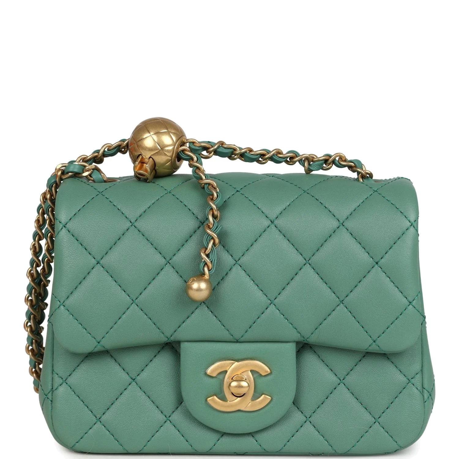 Chanel Mini Square Pearl Crush Flap Bag Green Lambskin — фото 2