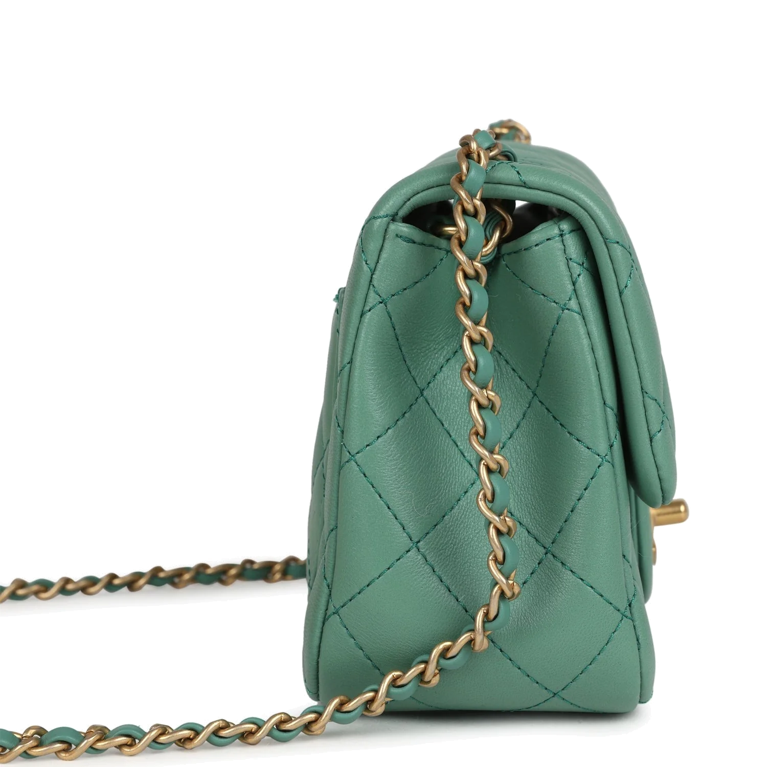 Chanel Mini Square Pearl Crush Flap Bag Green Lambskin — фото 4