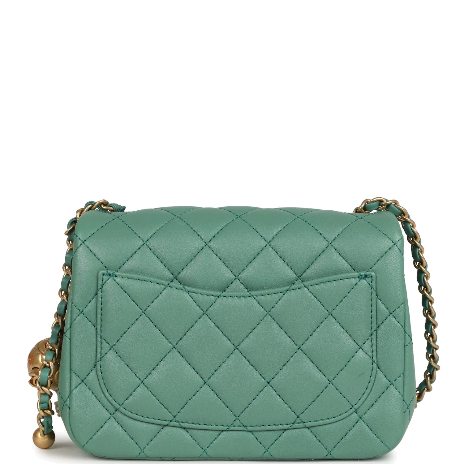 Chanel Mini Square Pearl Crush Flap Bag Green Lambskin — фото 5