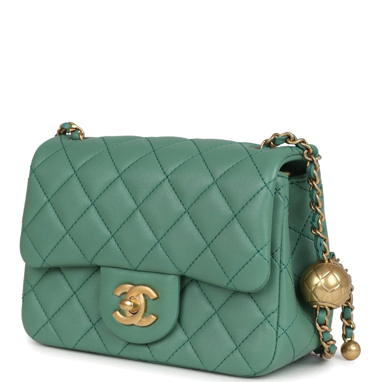 Chanel Mini Square Pearl Crush Flap Bag Green Lambskin — фото 6