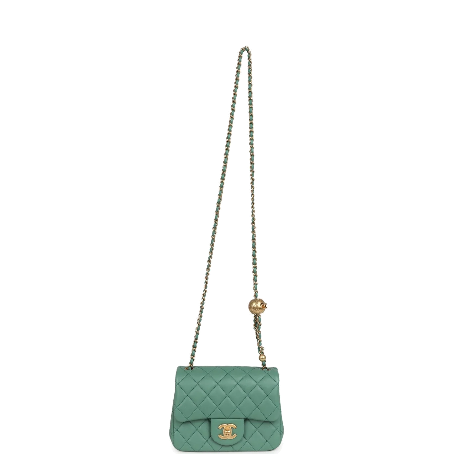 Chanel Mini Square Pearl Crush Flap Bag Green Lambskin — фото 8
