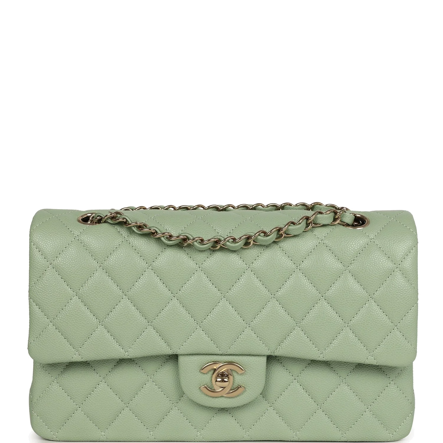 Chanel Medium Classic Double Flap Bag Light Green Caviar — фото 2