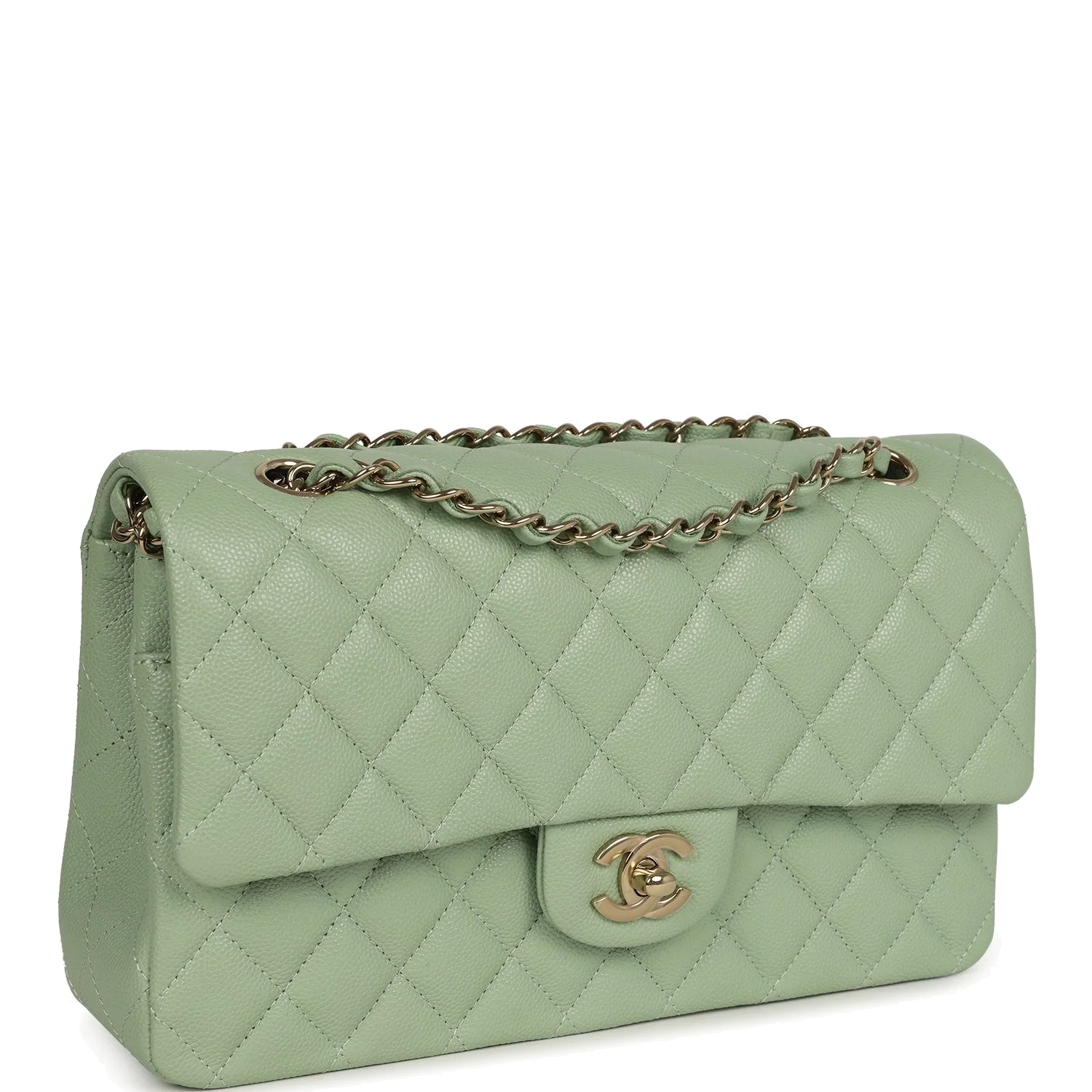Chanel Medium Classic Double Flap Bag Light Green Caviar — фото 3