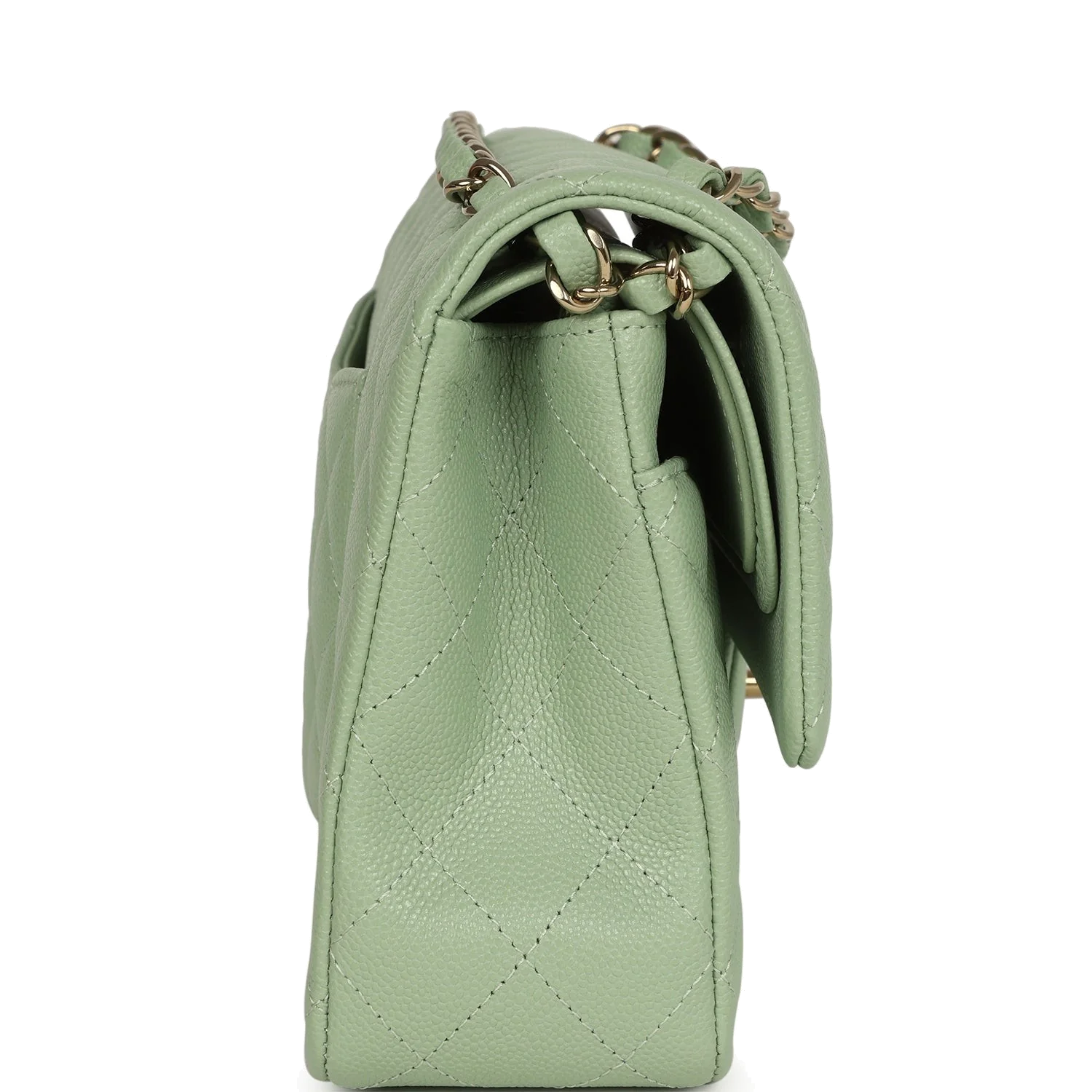 Chanel Medium Classic Double Flap Bag Light Green Caviar — фото 4