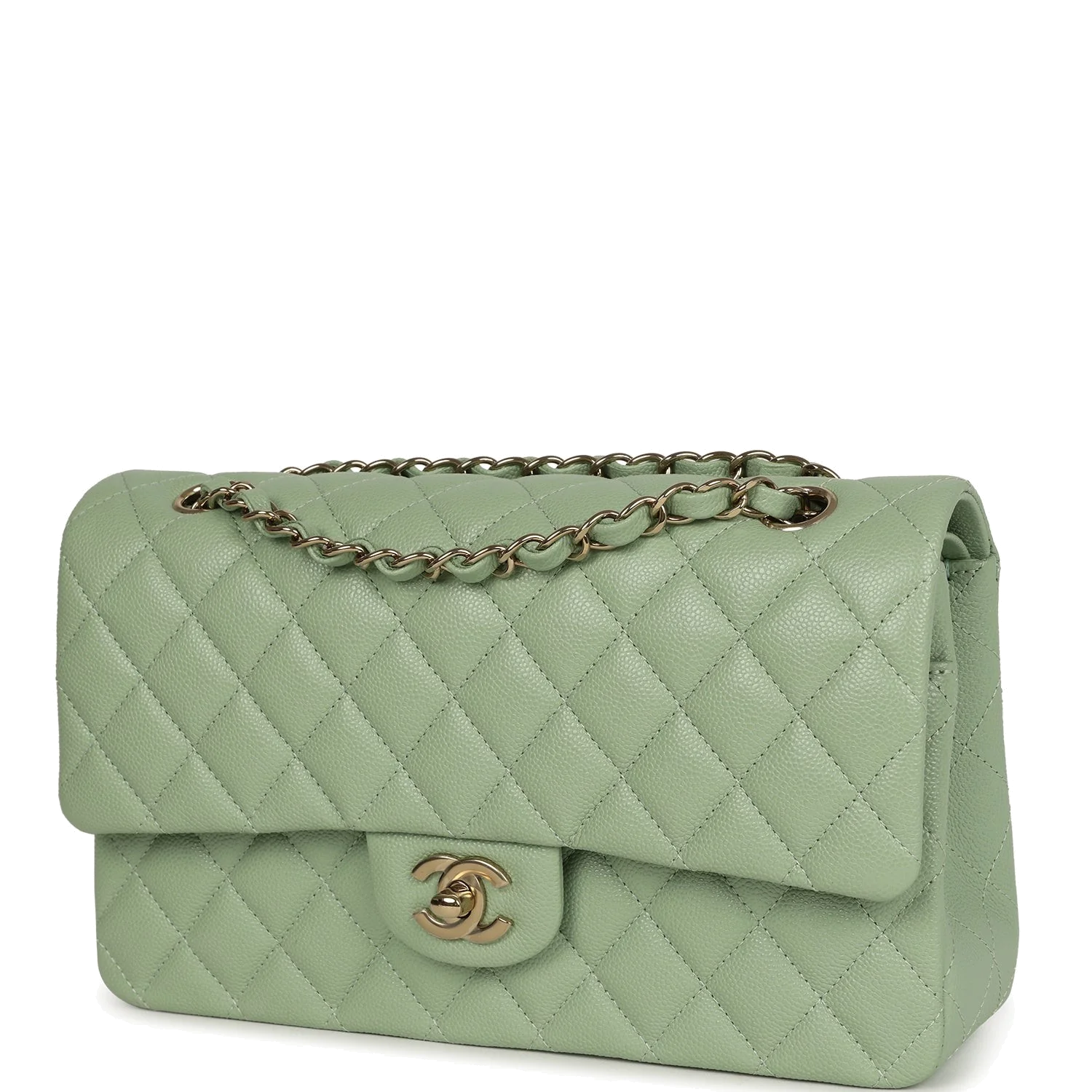Chanel Medium Classic Double Flap Bag Light Green Caviar — фото 6