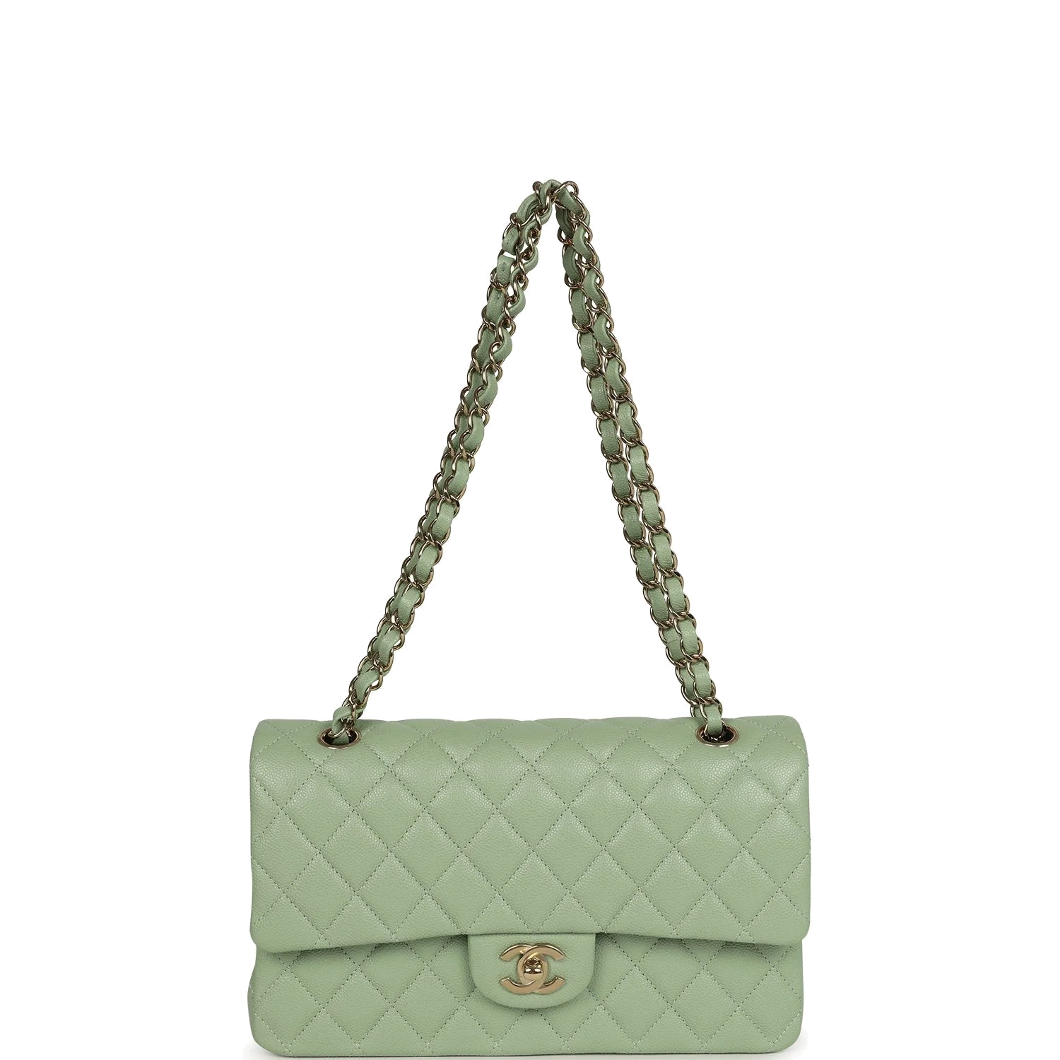 Chanel Medium Classic Double Flap Bag Light Green Caviar — фото 8