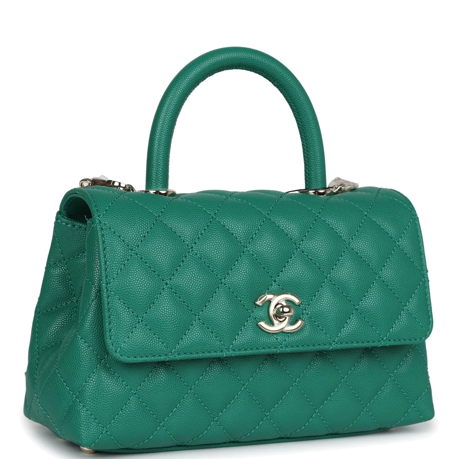 Chanel Mini Coco Top Handle Flap Bag Dark Green Caviar — фото 3