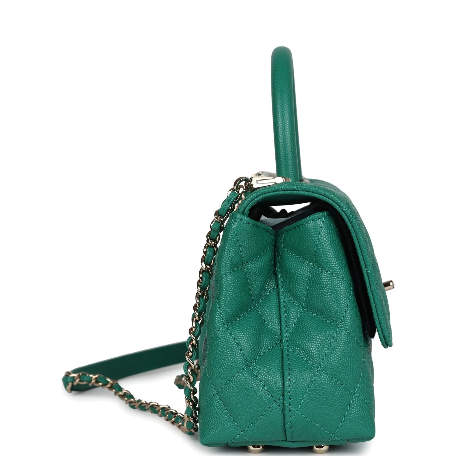 Chanel Mini Coco Top Handle Flap Bag Dark Green Caviar — фото 4