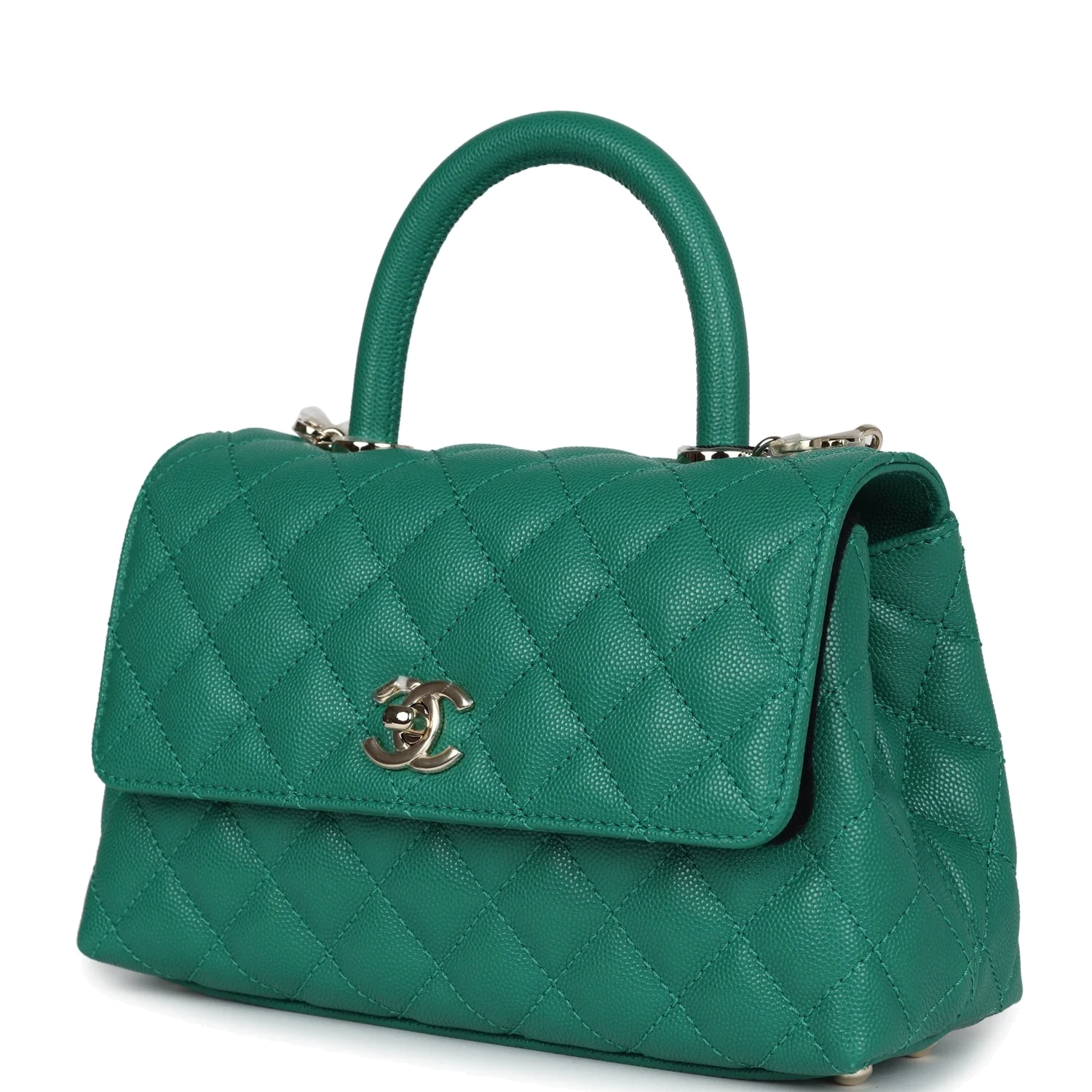 Chanel Mini Coco Top Handle Flap Bag Dark Green Caviar — фото 6