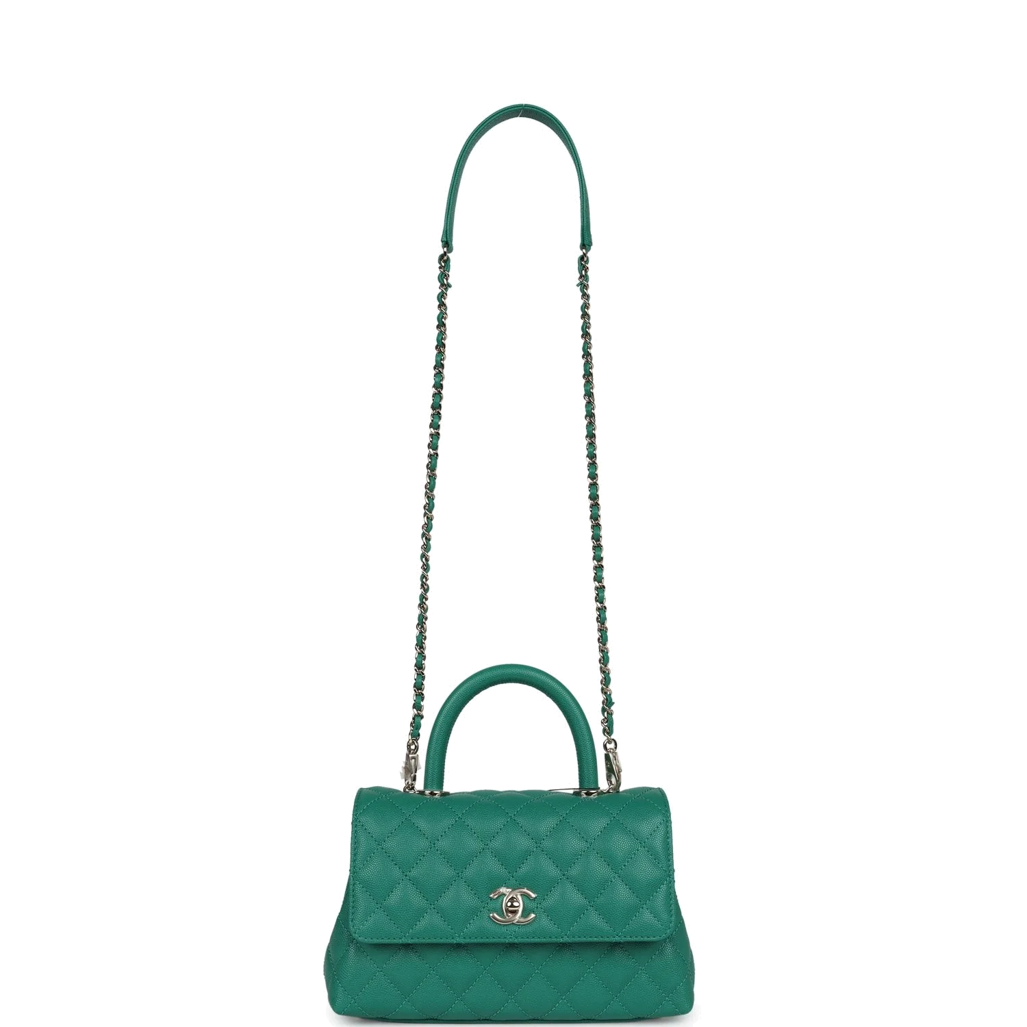 Chanel Mini Coco Top Handle Flap Bag Dark Green Caviar — фото 8