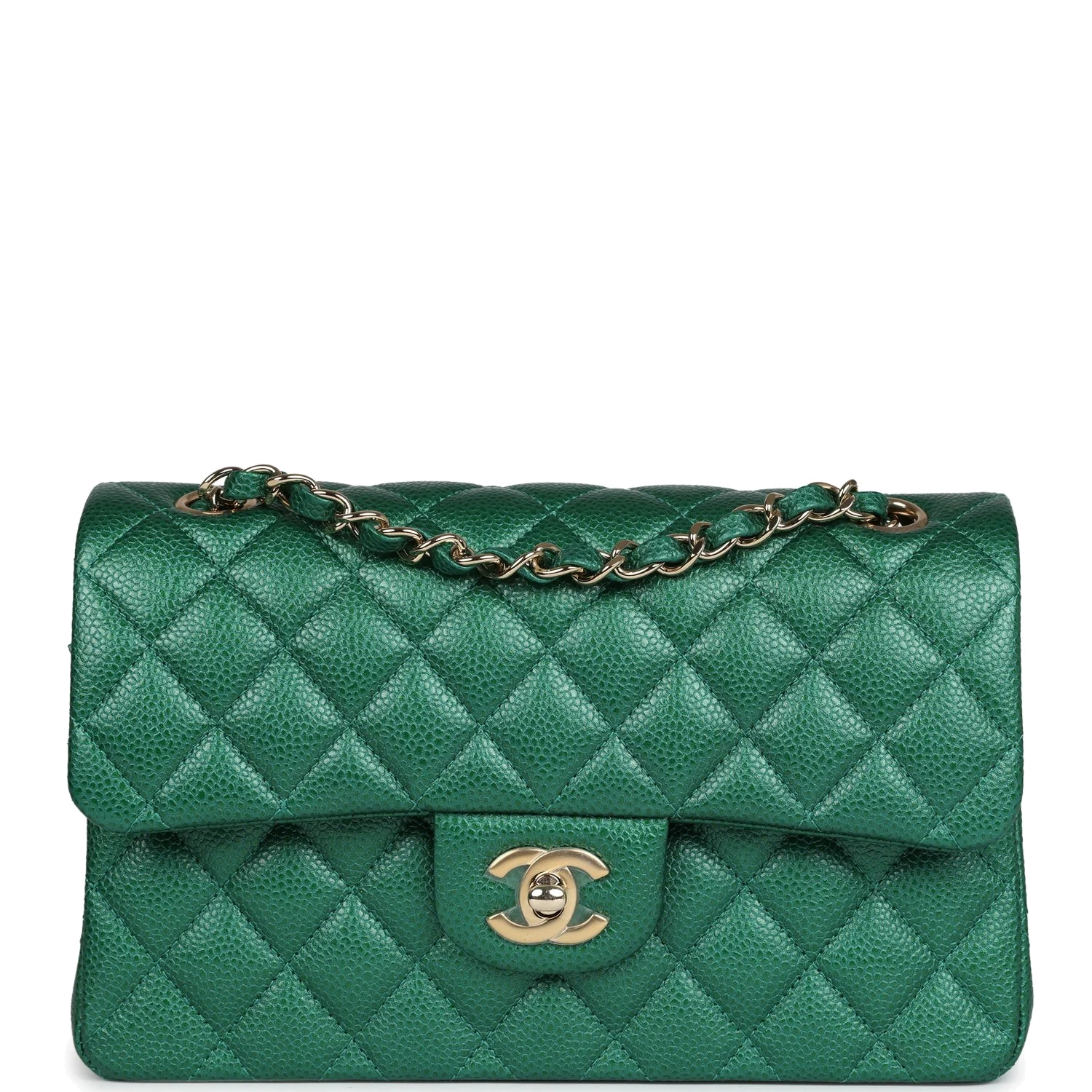 Chanel Small Classic Double Flap Bag Emerald Green Shiny Caviar