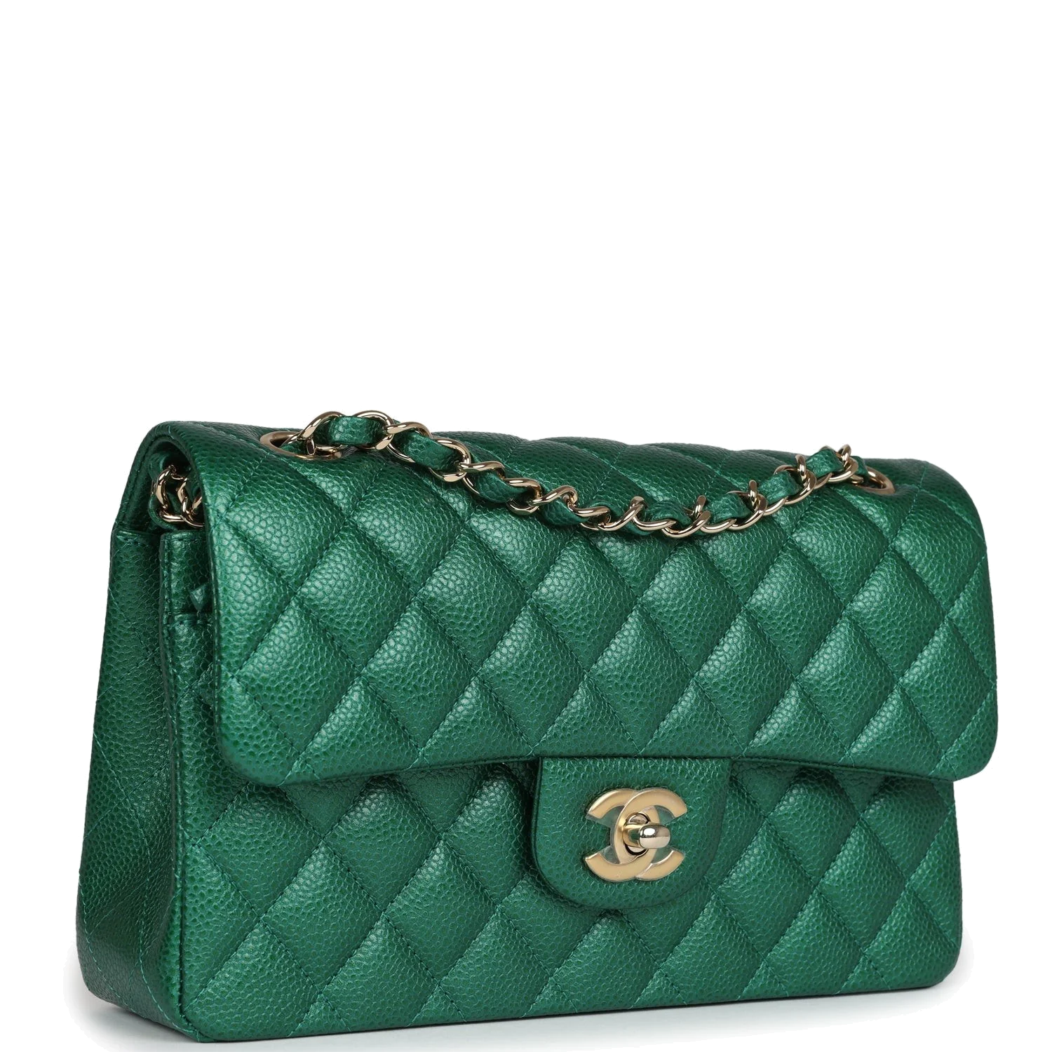 Chanel Small Classic Double Flap Bag Emerald Green Shiny Caviar — фото 3