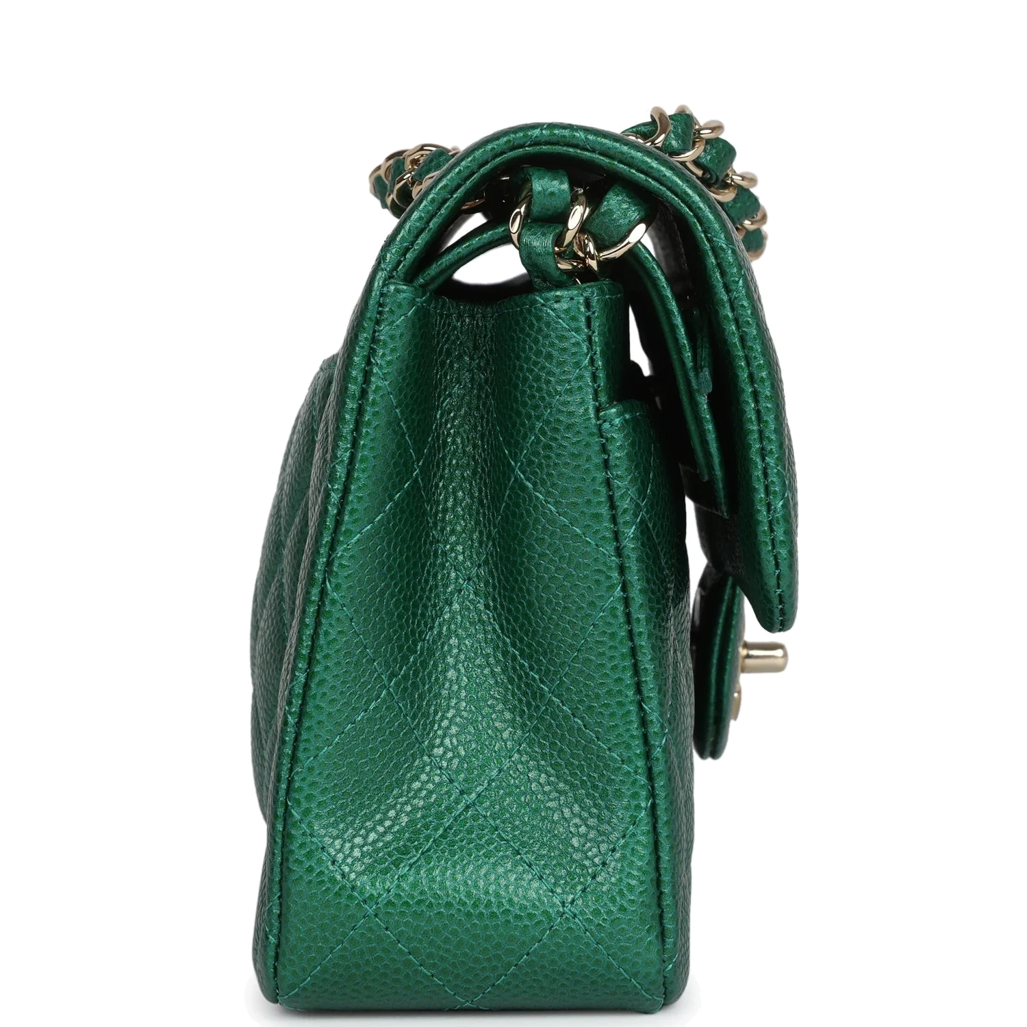 Chanel Small Classic Double Flap Bag Emerald Green Shiny Caviar — фото 4
