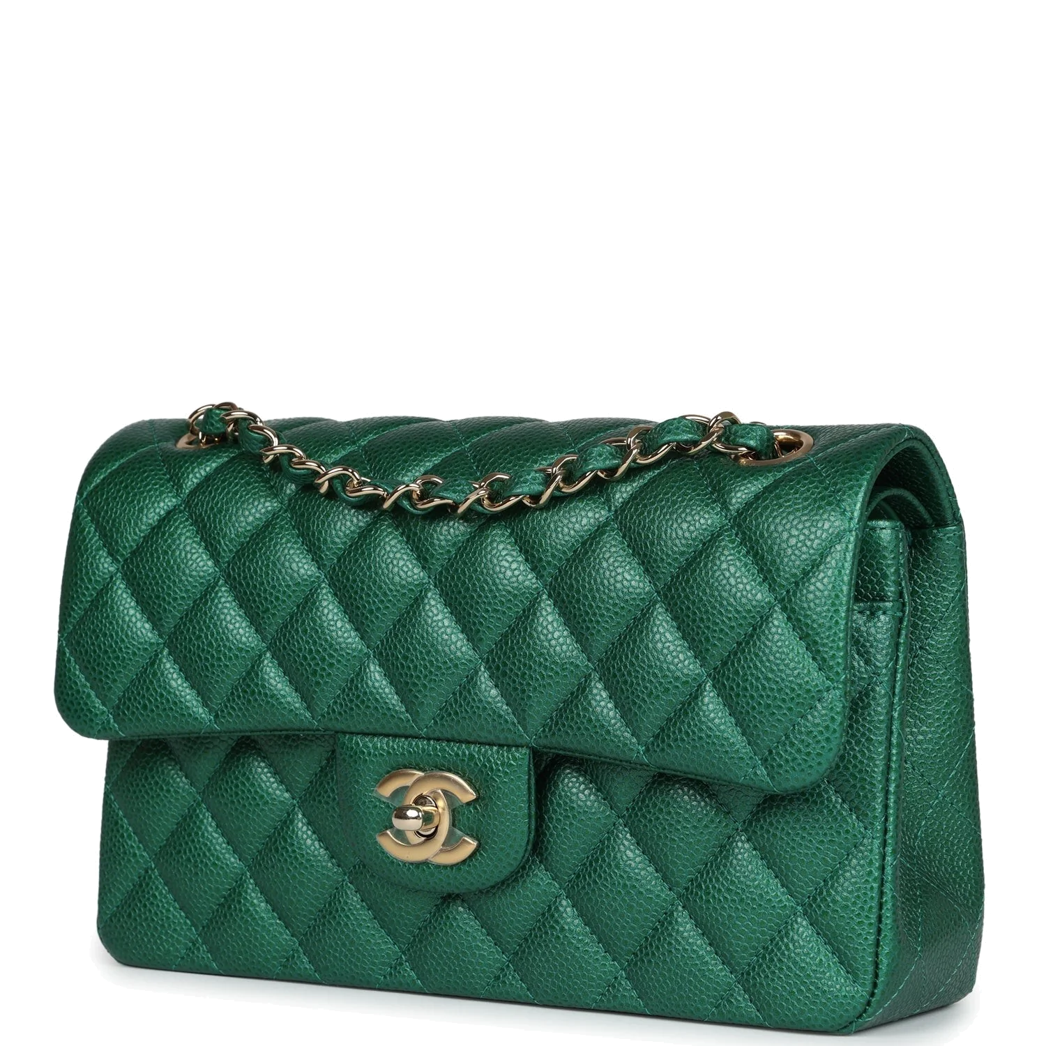 Chanel Small Classic Double Flap Bag Emerald Green Shiny Caviar — фото 6