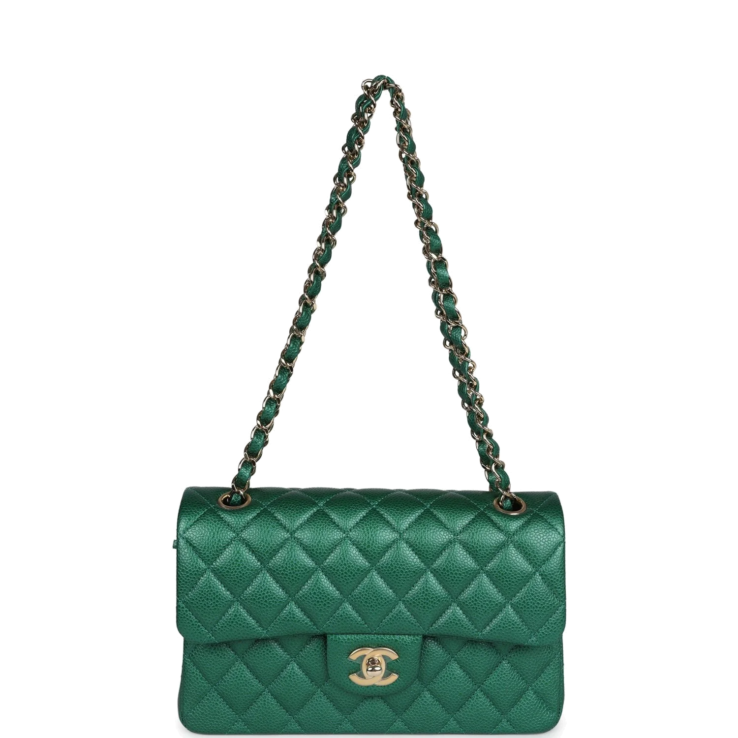 Chanel Small Classic Double Flap Bag Emerald Green Shiny Caviar — фото 8