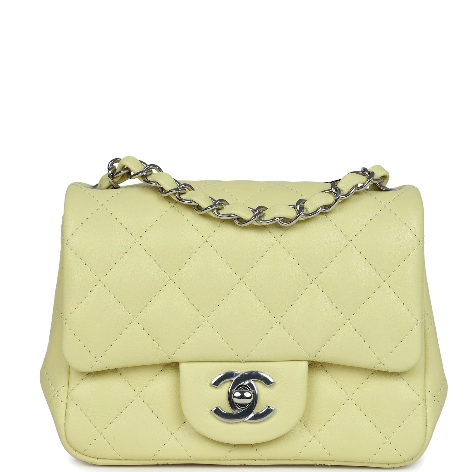 Chanel Mini Square Flap Bag Lime Lambskin