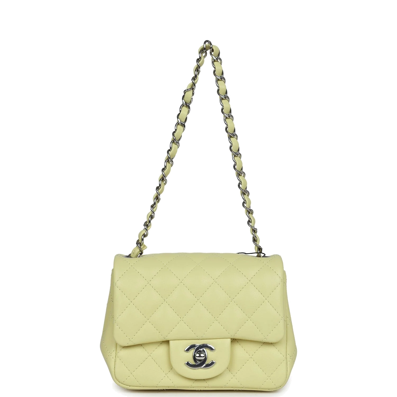 Chanel Mini Square Flap Bag Lime Lambskin — фото 8