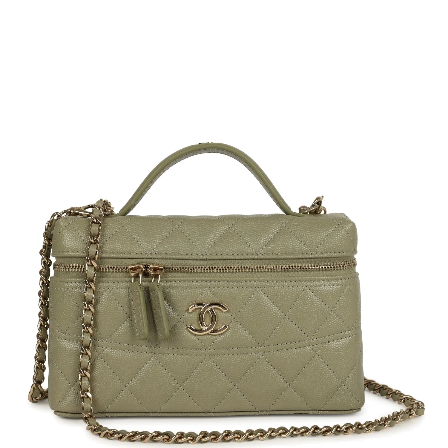 Chanel Trendy Top Handle Long Vanity Case with Chain Khaki Caviar — фото 2