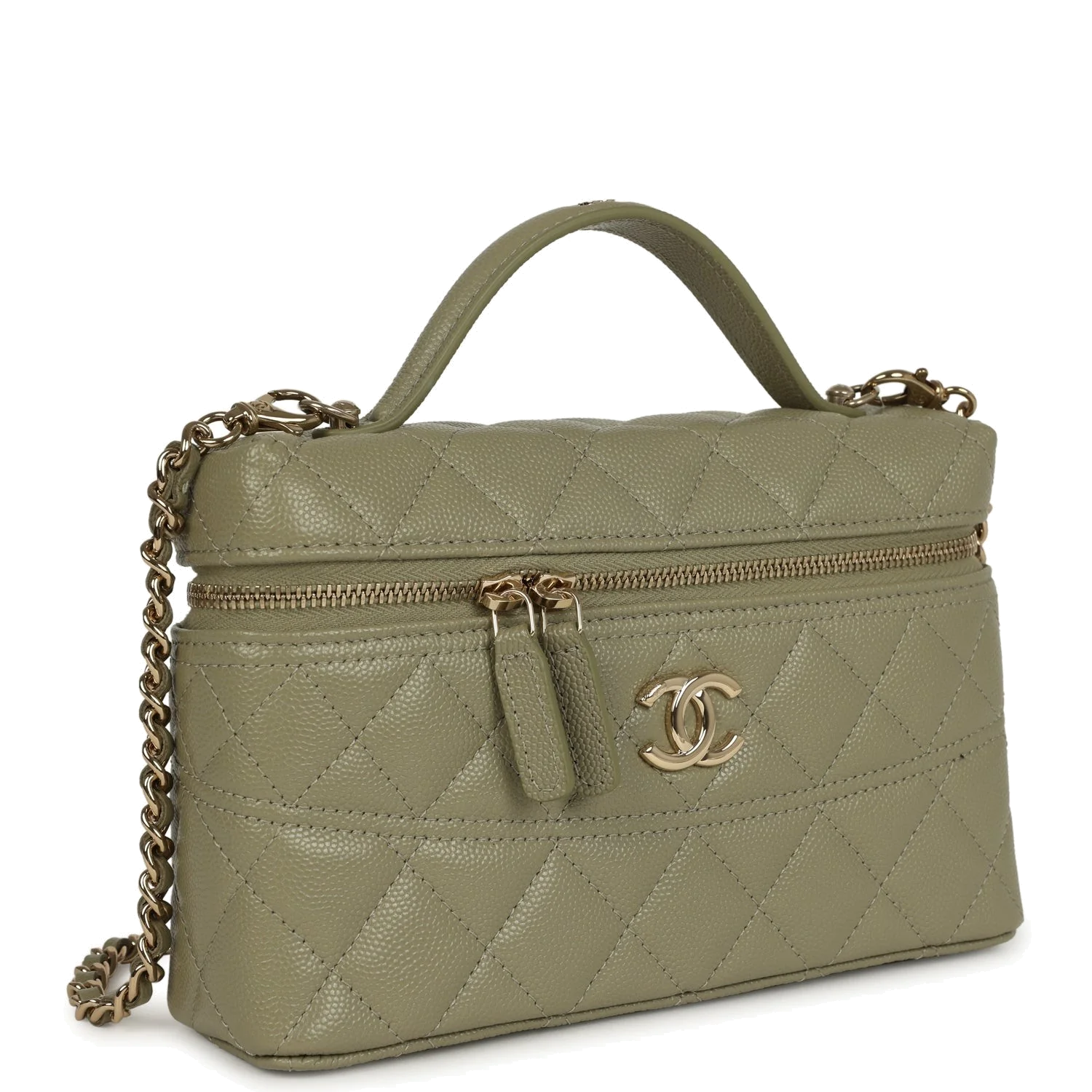 Chanel Trendy Top Handle Long Vanity Case with Chain Khaki Caviar — фото 3