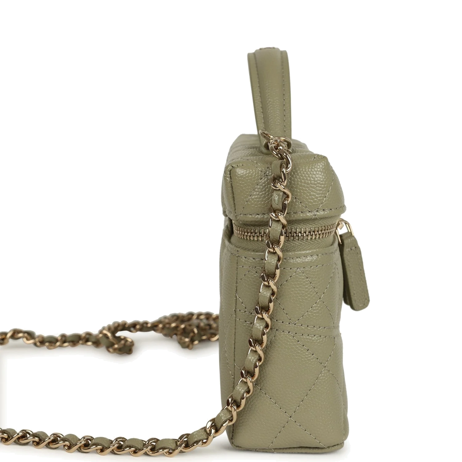 Chanel Trendy Top Handle Long Vanity Case with Chain Khaki Caviar — фото 4