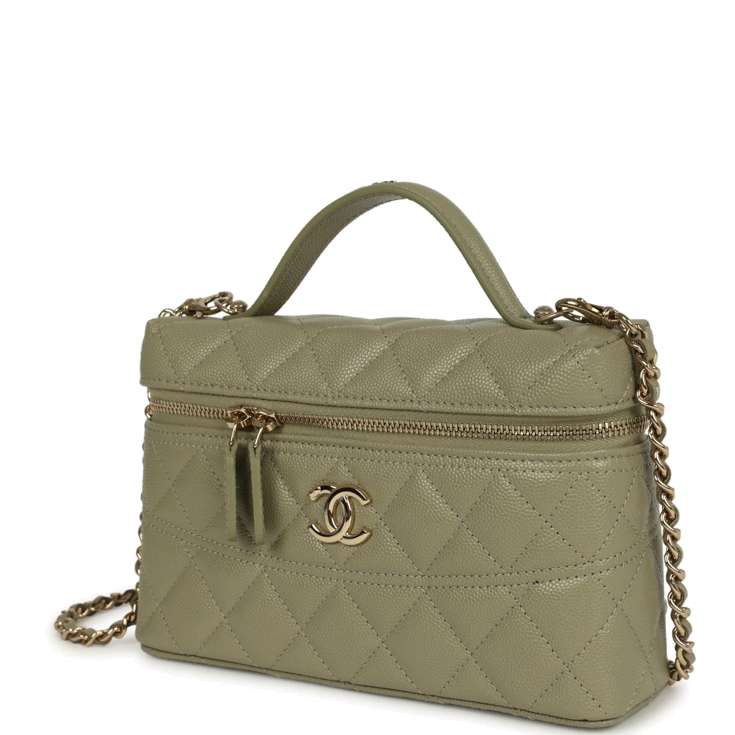 Chanel Trendy Top Handle Long Vanity Case with Chain Khaki Caviar — фото 6