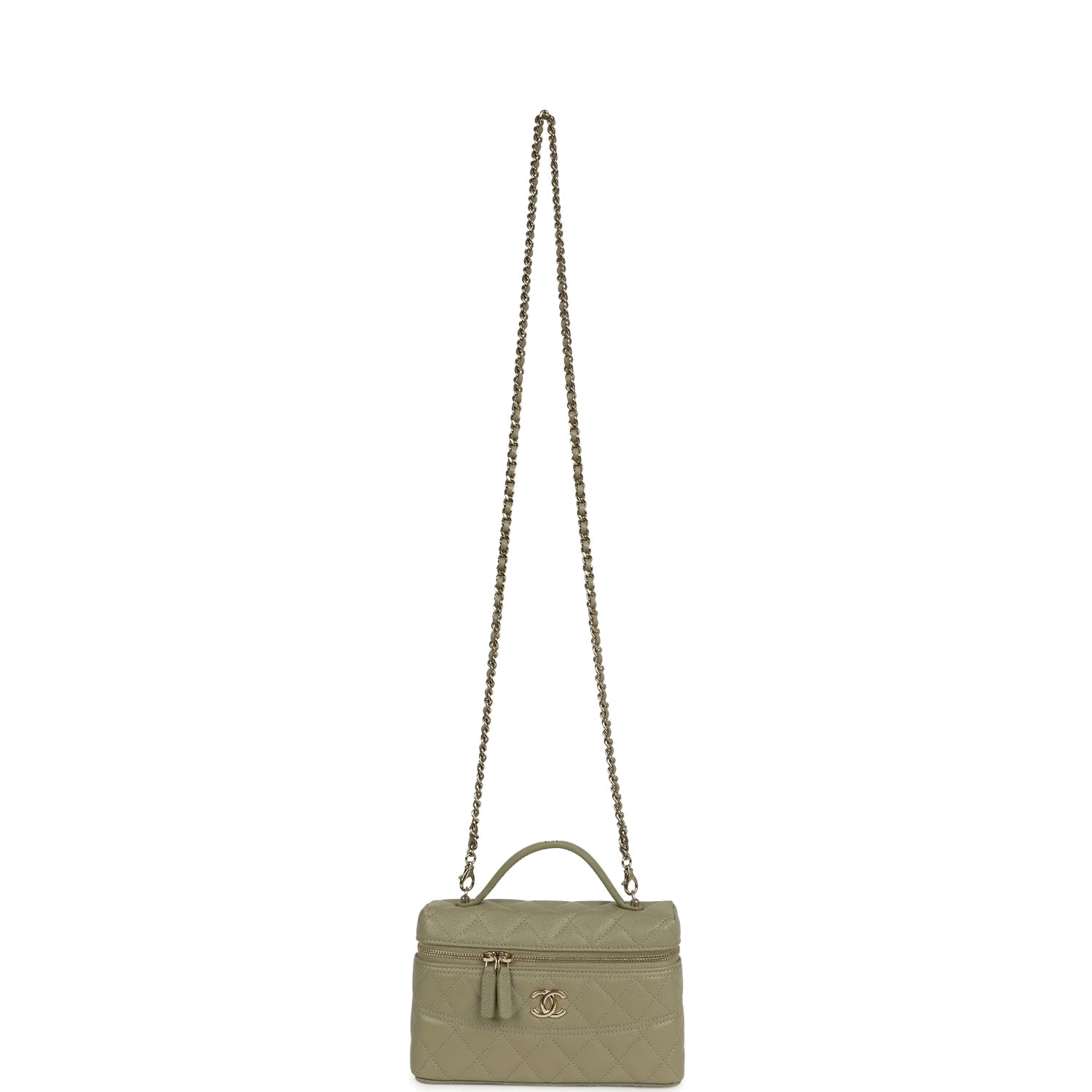 Chanel Trendy Top Handle Long Vanity Case with Chain Khaki Caviar — фото 8