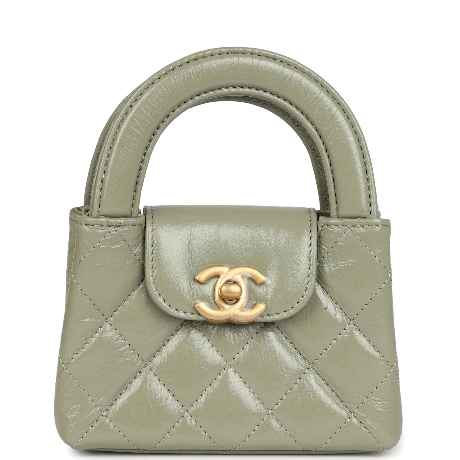 Chanel Nano Kelly Shopper Khaki Shiny Aged Calfskin