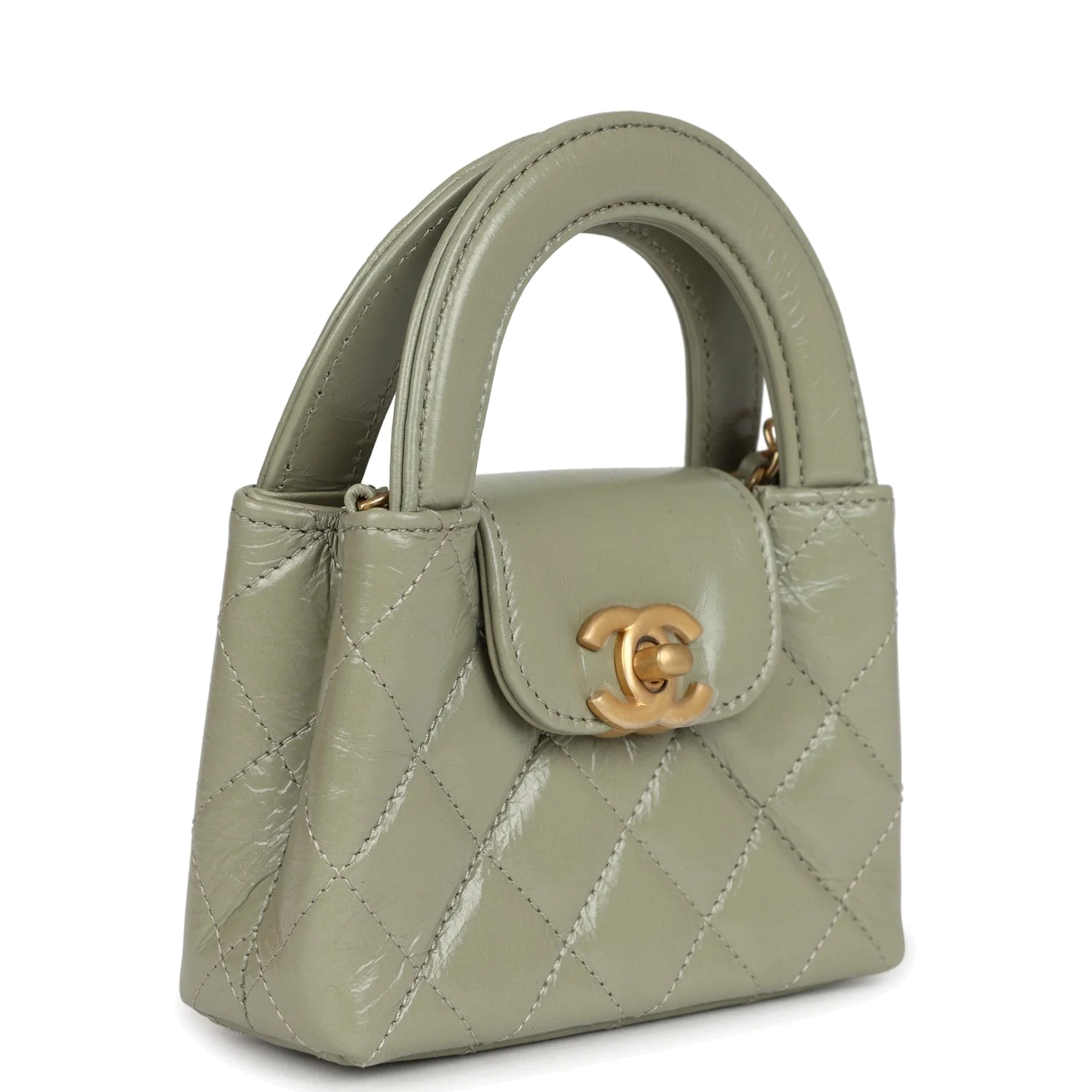 Chanel Nano Kelly Shopper Khaki Shiny Aged Calfskin — фото 3