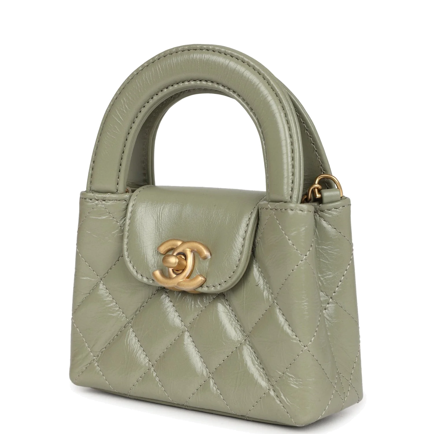 Chanel Nano Kelly Shopper Khaki Shiny Aged Calfskin — фото 6