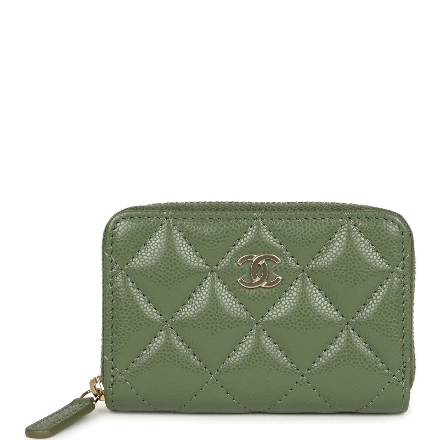 Chanel Classic Zipped Coin Purse Wallet Khaki Shiny Caviar — фото 2