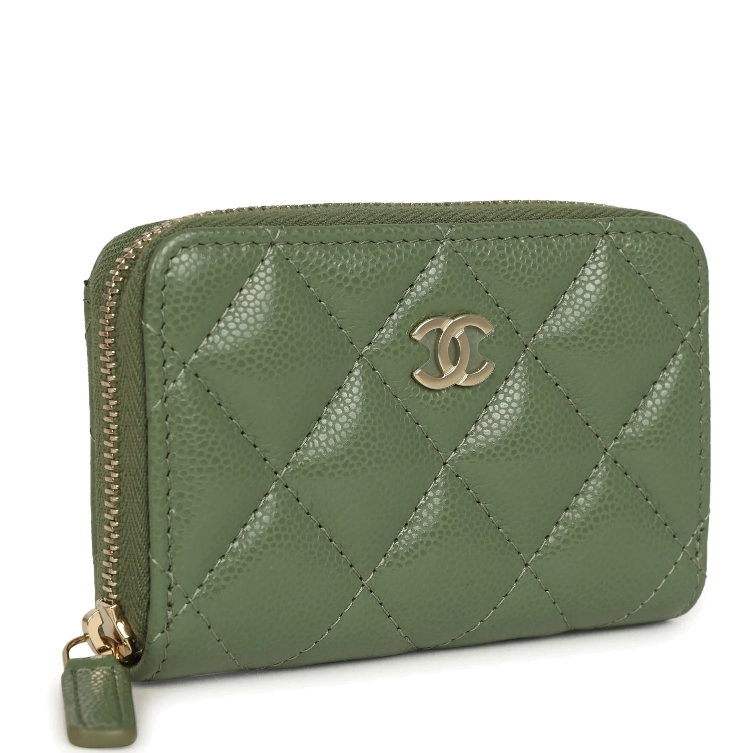 Chanel Classic Zipped Coin Purse Wallet Khaki Shiny Caviar — фото 3