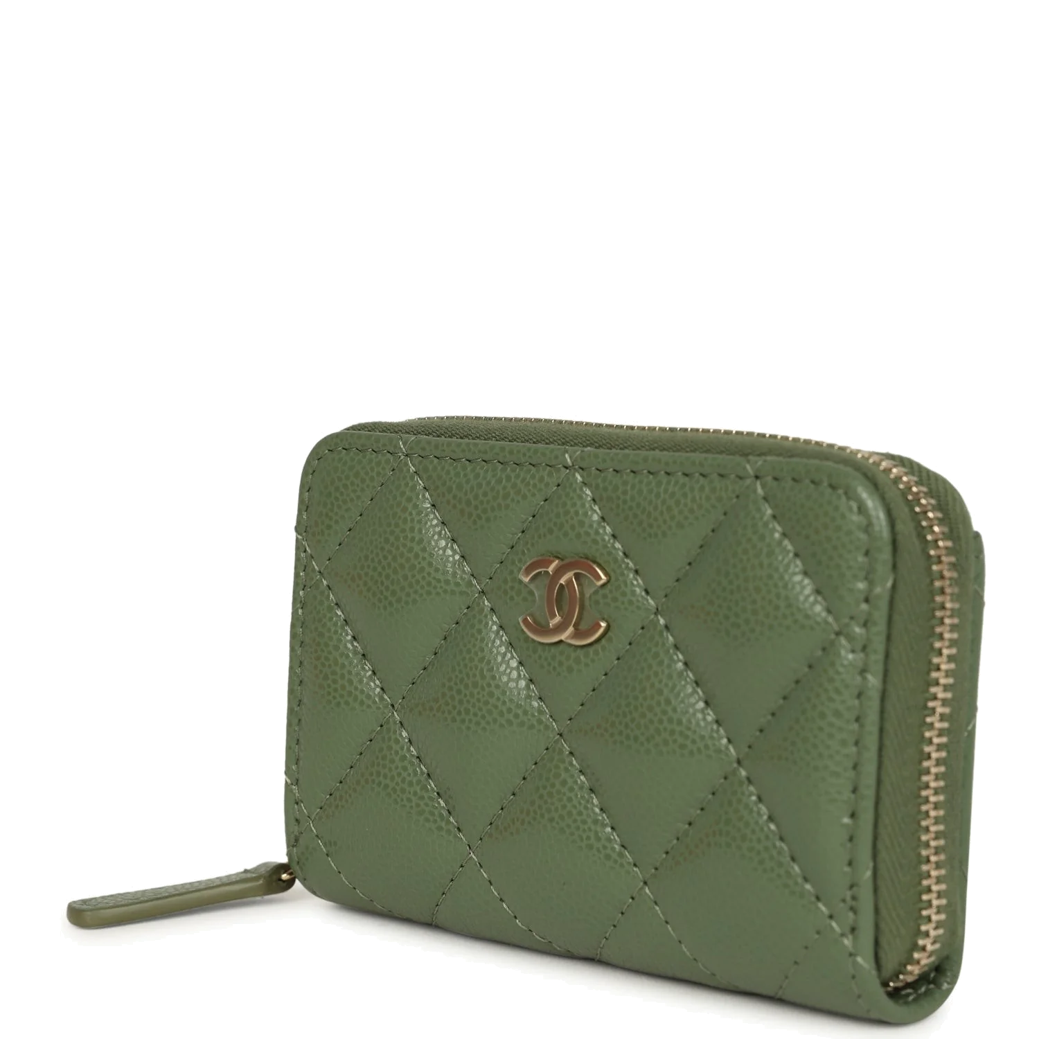 Chanel Classic Zipped Coin Purse Wallet Khaki Shiny Caviar — фото 4