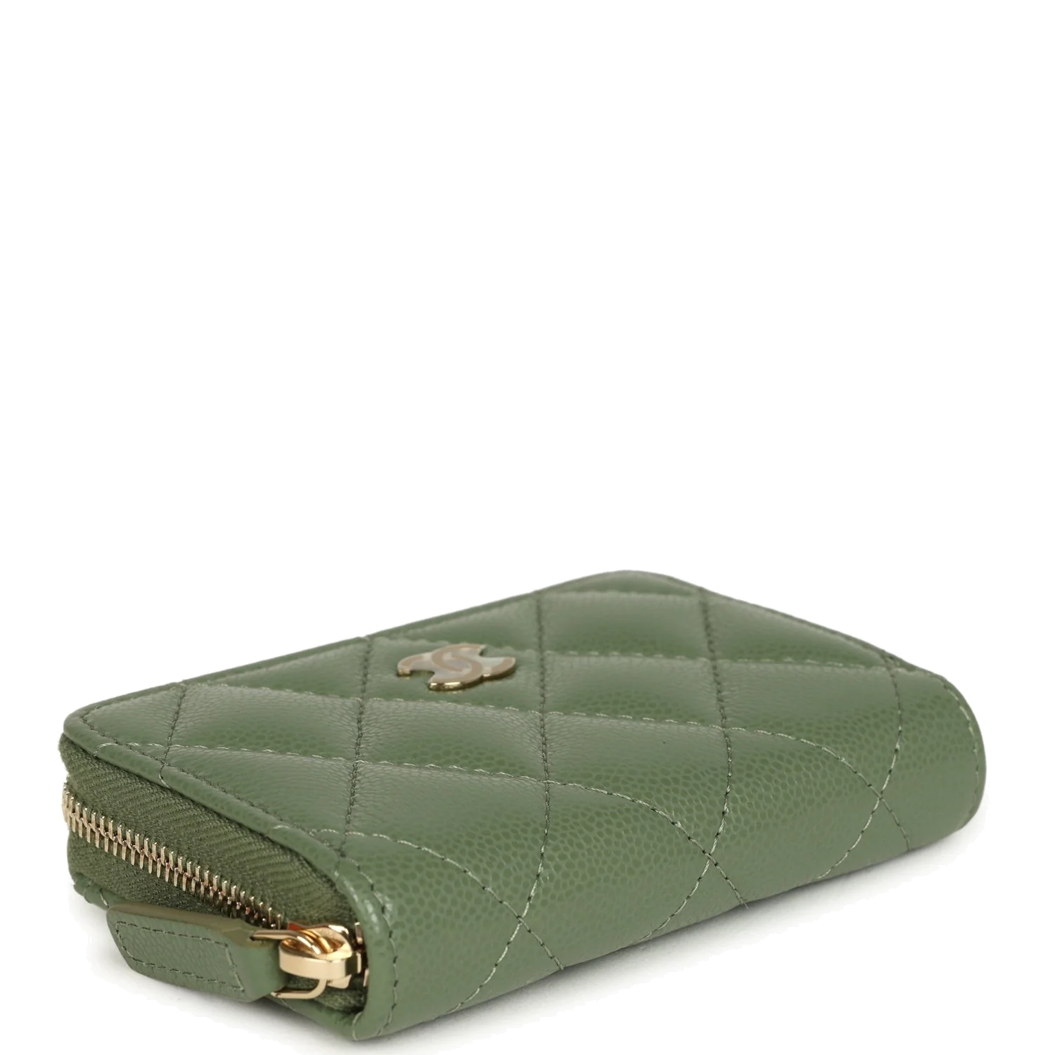 Chanel Classic Zipped Coin Purse Wallet Khaki Shiny Caviar — фото 7