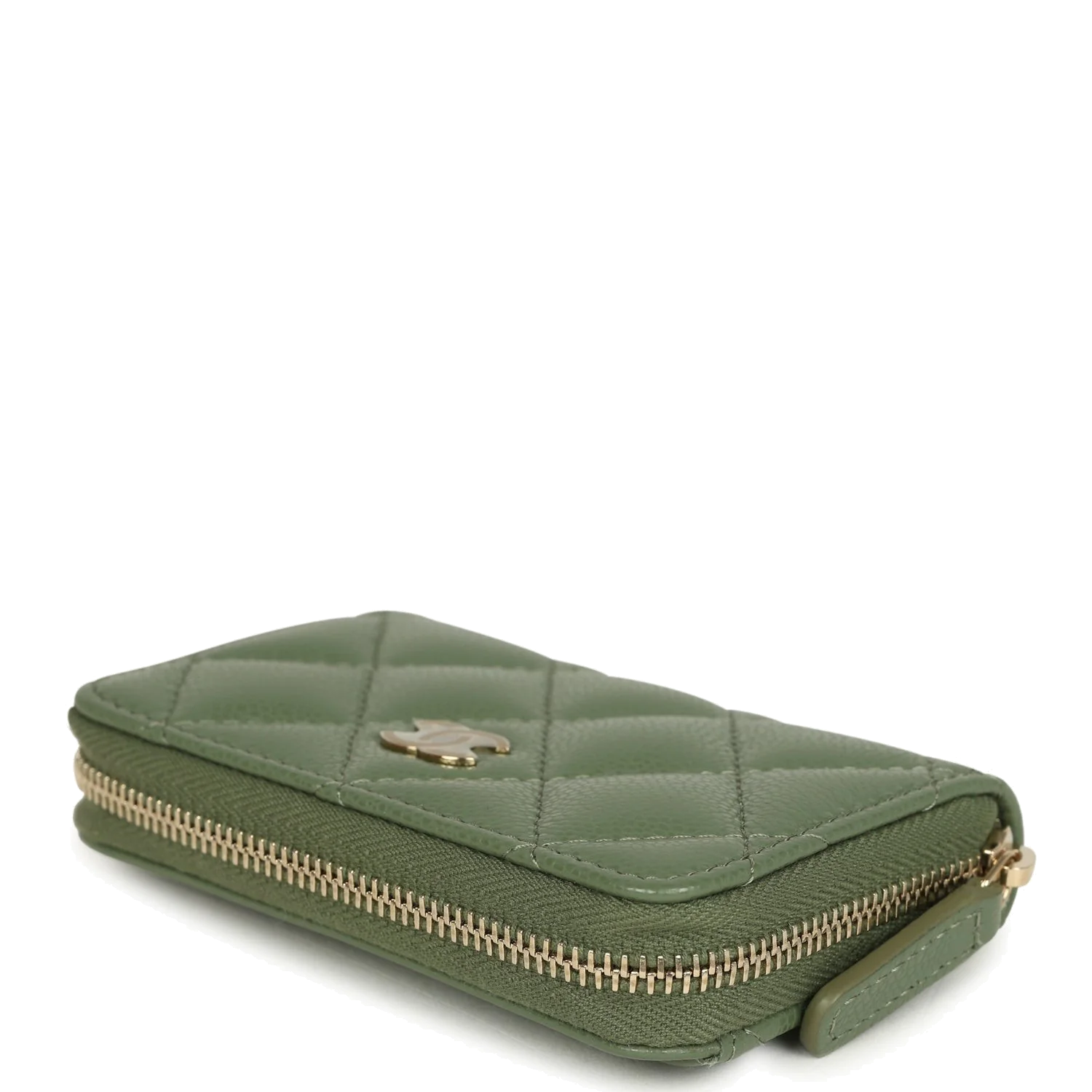 Chanel Classic Zipped Coin Purse Wallet Khaki Shiny Caviar — фото 8
