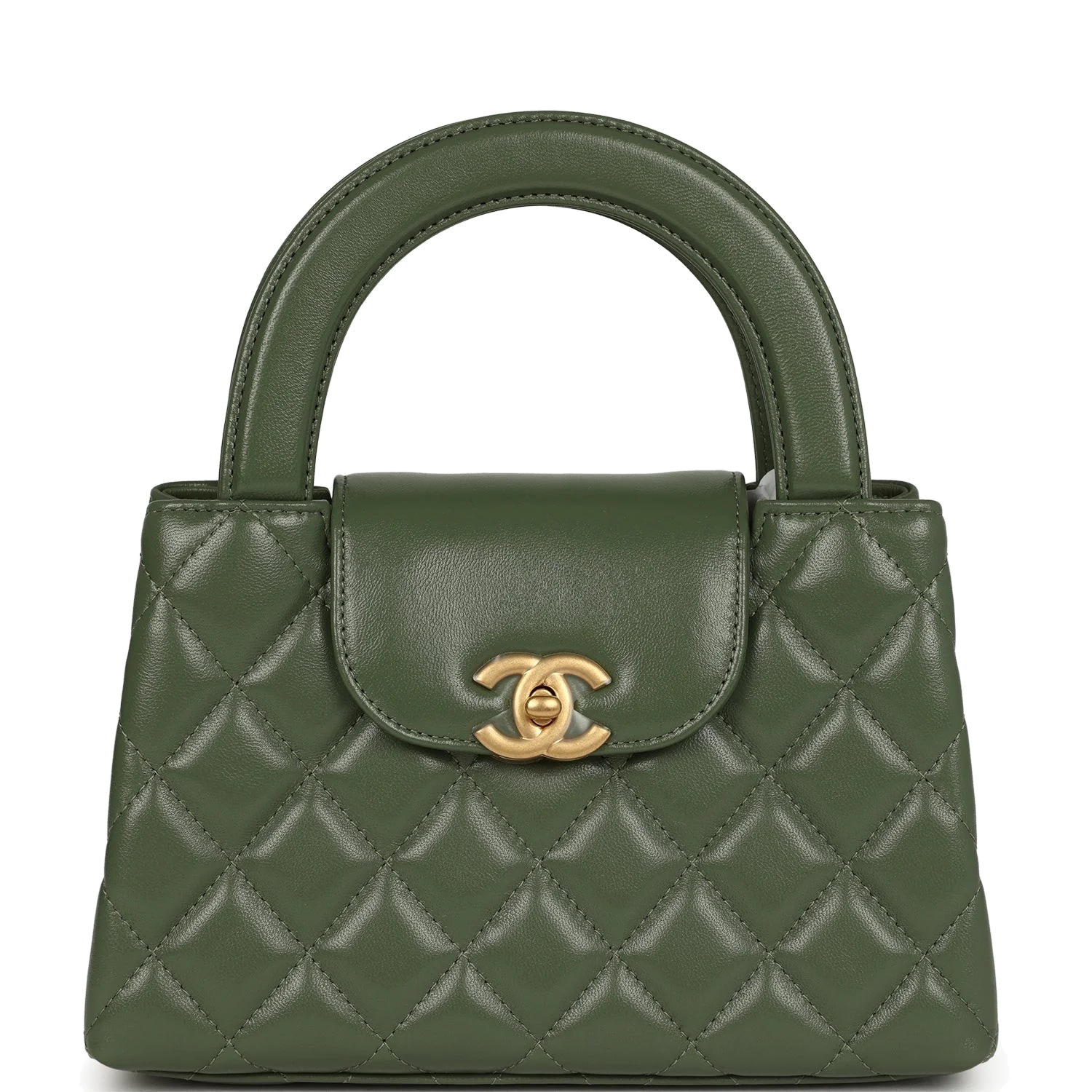 Chanel Small Kelly Shopper Khaki Shiny Aged Calfskin