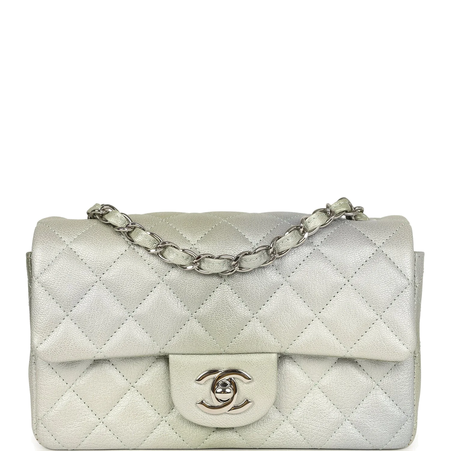 Chanel Mini Classic Rectangular Flap Bag Grey and Green Ombre Iridescent Goatskin — фото 2